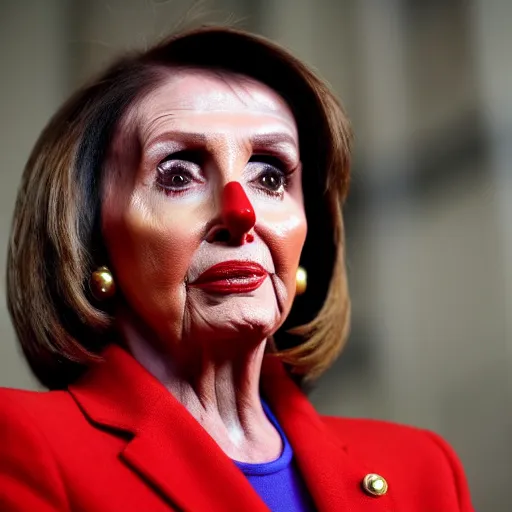 Image similar to Nancy Pelosi with colorful clown makeup all over her face