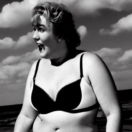 Prompt: john candy wearing a bra on the beach