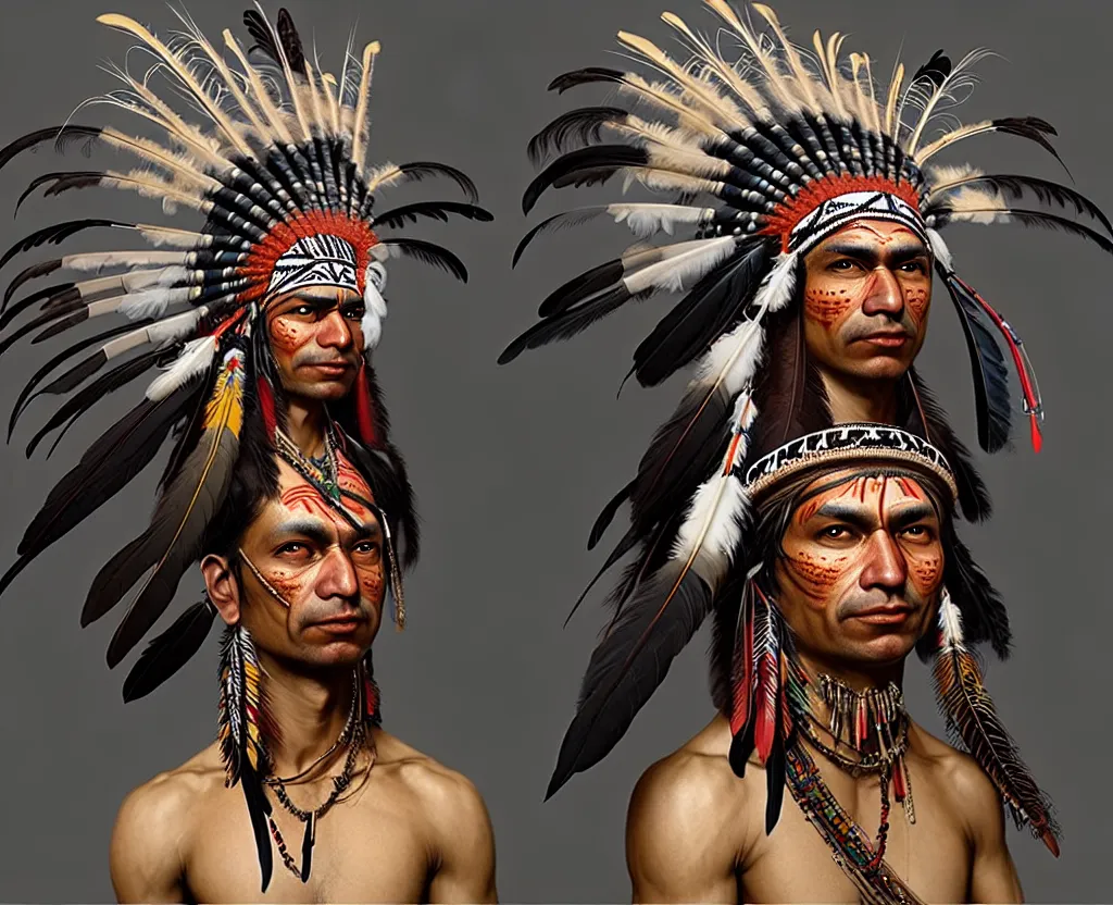 Prompt: very sharp ultra detailed indigenous with feather headdress, amazon indian peoples in brazil, physically based rendering, defined features by ellen jewett, tomasz alen kopera and justin gerard
