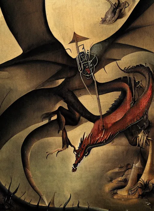 Image similar to dragon painted by hieronymus bosch, detailed digital art, trending on Artstation