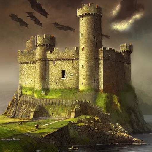 Prompt: castle of carrickfergus in ireland by marc simonetti