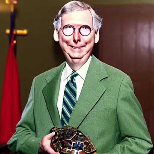 Prompt: teenage mutant mitch mcconnell with a turtle shell and green skin