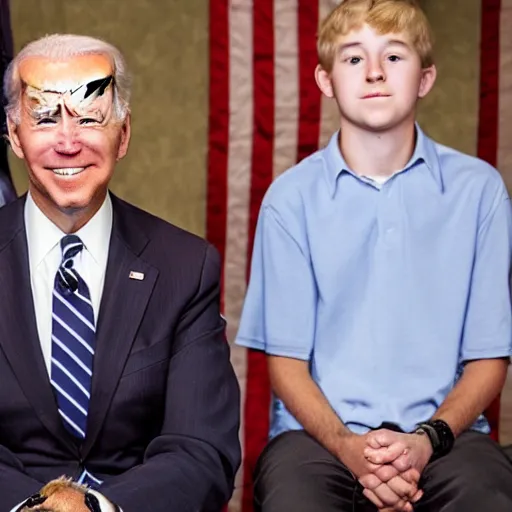 Image similar to A photo of joe biden teams up with a teenage joe biden, perfect faces, 50 mm, award winning photography