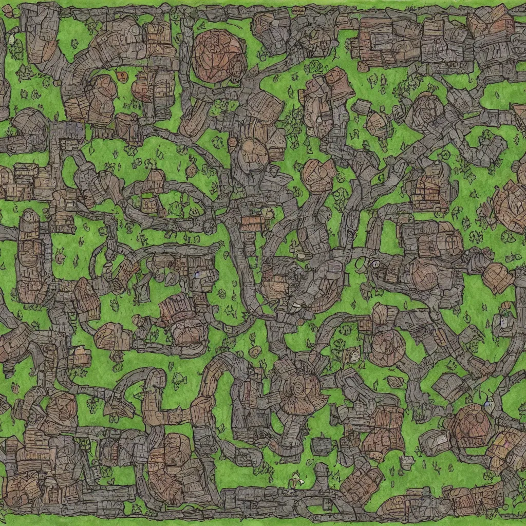 Image similar to bandit camp layout, art by allixander maps, acrylic drawing, fantasy, world, bright, clear, simple, sharpened