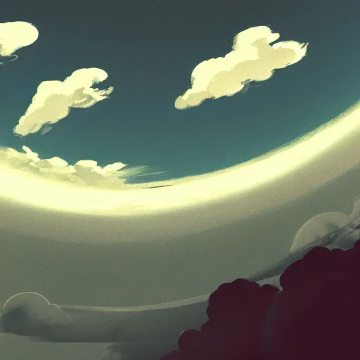 Prompt: simple anime clouds, midday, digital art, trending on artstation, gradient colors, slight fisheye perspective