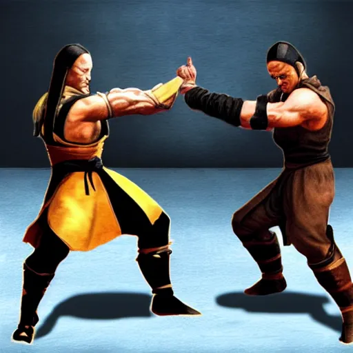 Prompt: MidJourney vs StableDiffusion battle, Mortal Kombat style fatality