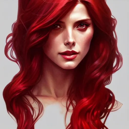 Prompt: Ashley Greene with red hair as Scarlet Witch, western, D&D, fantasy, intricate, elegant, highly detailed, digital painting, artstation, concept art, matte, sharp focus, illustration, art by Artgerm and Greg Rutkowski and Alphonse Mucha
