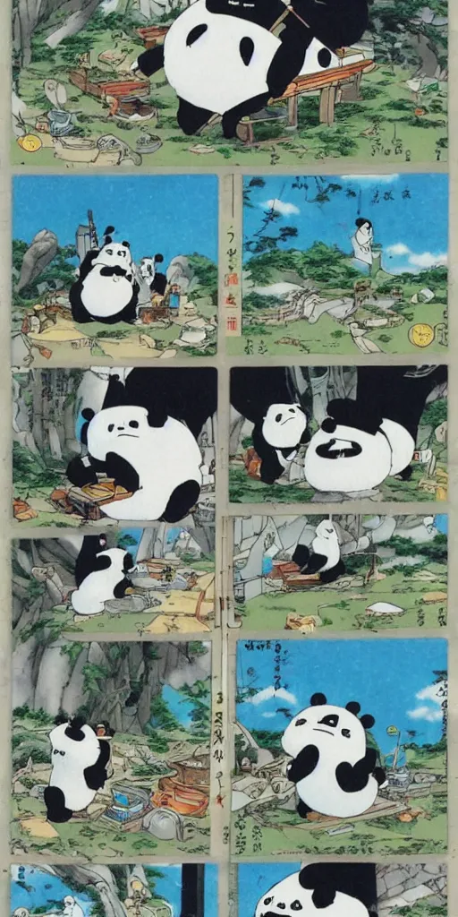 Image similar to a panda bus in japan like totoro, 1990s anime, full color, tarot card the chariot, highly detailed ,