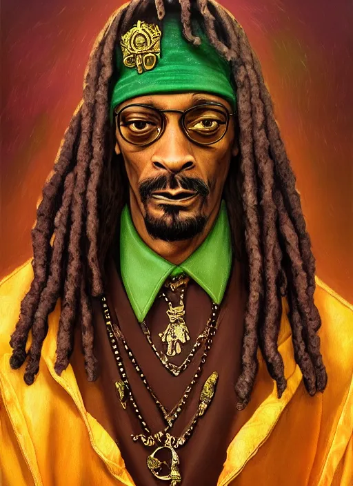 Prompt: snoop dogg as a wizard, short beard, grumpy, intricate green robes with purple accents, Ivan Aivakovsky, Boris Vallejo, epic fantasy character art, D&D Concept Art, full length, Realistic, Regal, Refined, Detailed Digital Art, Oil Paining, Exquisite detail, post-processing, masterpiece, Cinematic Lighting, Unreal Engine, 8k, HD, Stanley Artgerm Lau, WLOP, Rossdraws, Frank Frazetta, Andrei Riabovitchev, Marc Simonetti, trending on artstation,
