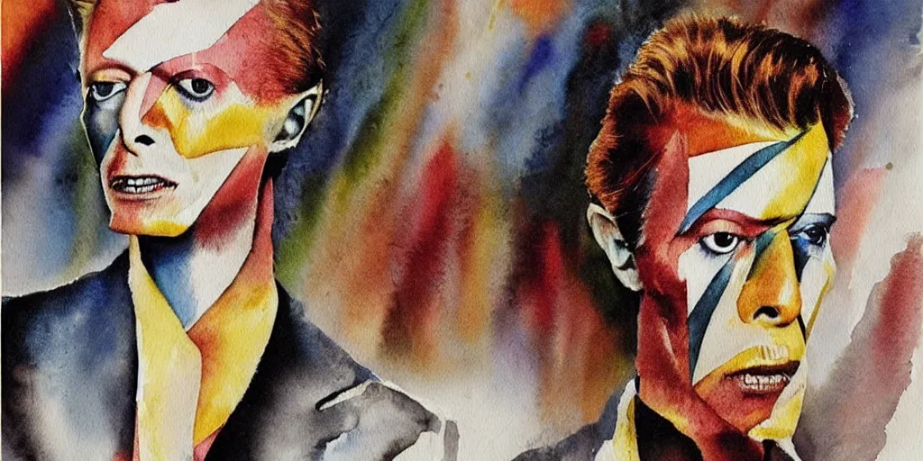 Image similar to david bowie, watercolor painting by salvador dali