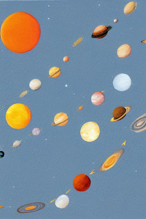 Prompt: A minimalistic painting of the solar system, wallpaper