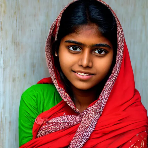 Prompt: portrait of beautiful Bangladeshi teen girl