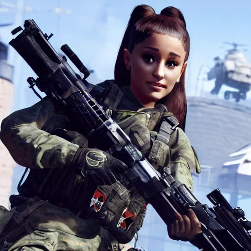 Image similar to Ariana Grande in Call of Duty, 4k