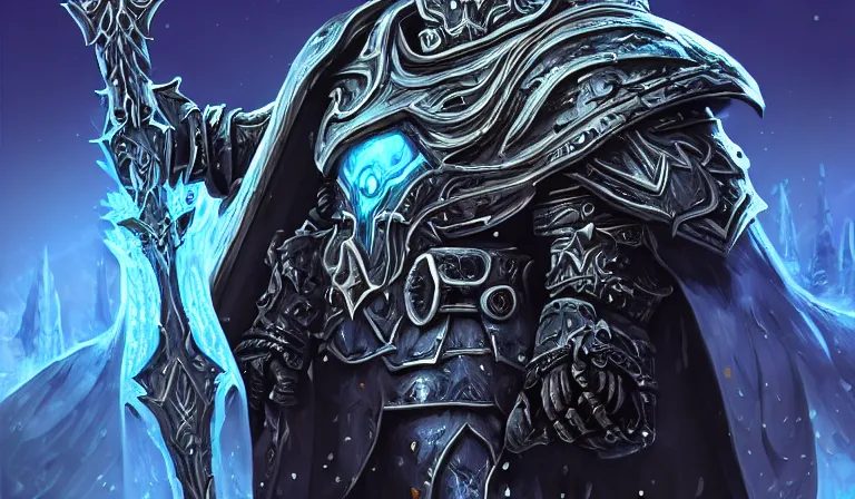 Image similar to Arthas, lich king, World of Warcraft, stylized digital art, artstation, 4k, deviantart