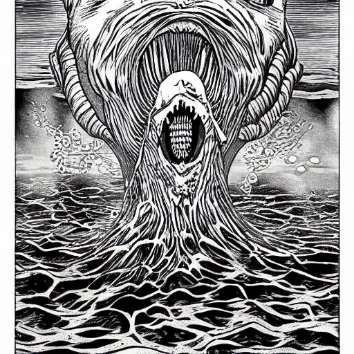 Image similar to Ominous Underwater Monster by Junji Ito, award-winning art