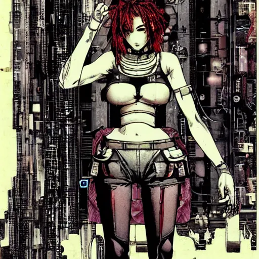 Image similar to android, killer - girl, 1 / 6 katsuya terada, style of cyberpunk, night, city,