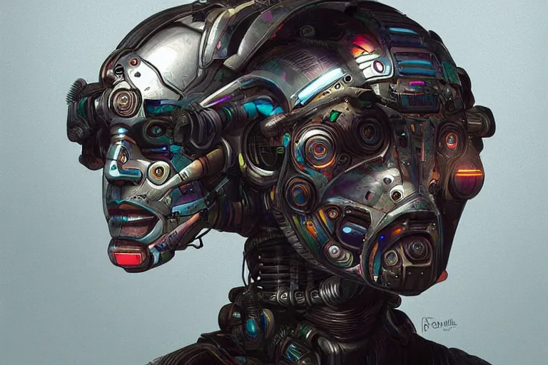 Image similar to “ a extremely detailed stunning portraits of solarpunk cyborg by allen william on artstation ”