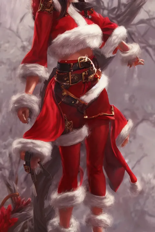 Image similar to a blade and soul concept art of female character dressing like a Santa Claus on a render by the artist Hyung tae Kim , santa claus costumes, Jiyun Chae, Joe Madureira, trending on Artstation by Hyung tae Kim, artbook, Stanley Artgerm Lau, WLOP, Rossdraws