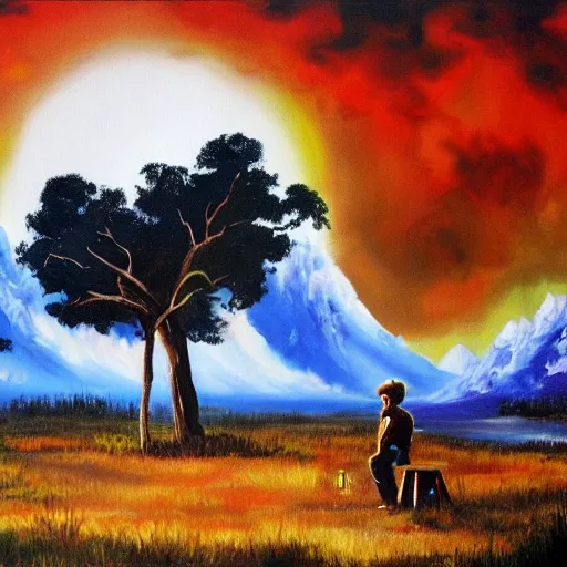 Image similar to bob ross painting the apocalypse