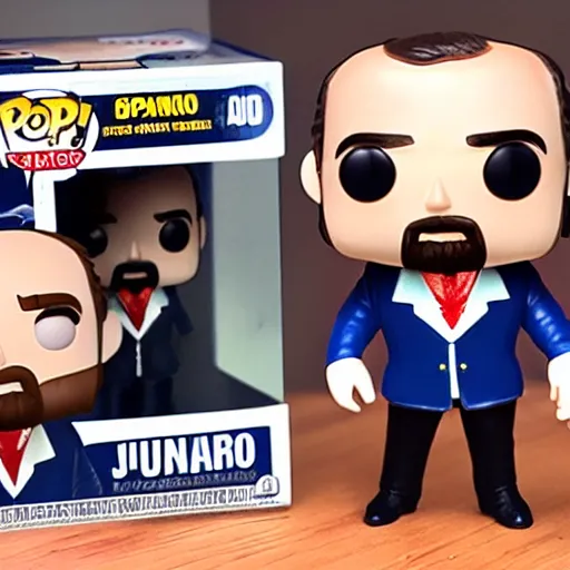 Prompt: A funko pop of Spanish king Juan Carlos with a bag of money on his hands