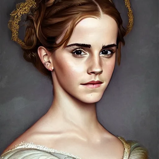 Prompt: a beautiful portrait of emma watson as a 1 6 th century noblewoman, fantasy, intricate, elegant, highly detailed, digital painting, artstation, concept art, matte, sharp focus, illustration, luminist and baroque style