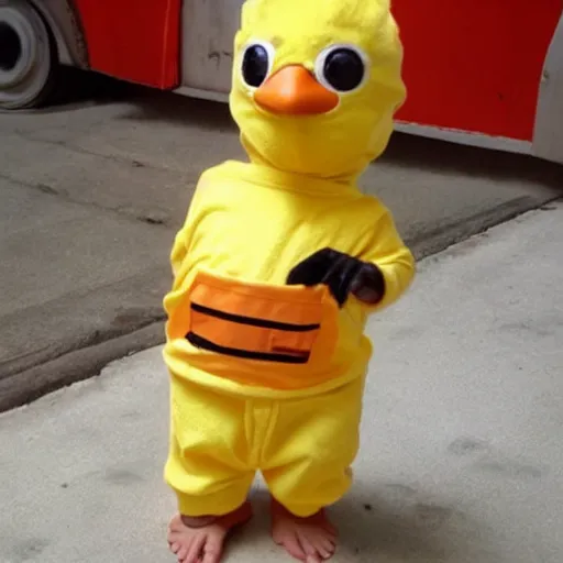 Image similar to cute baby chick dressed as an inmate