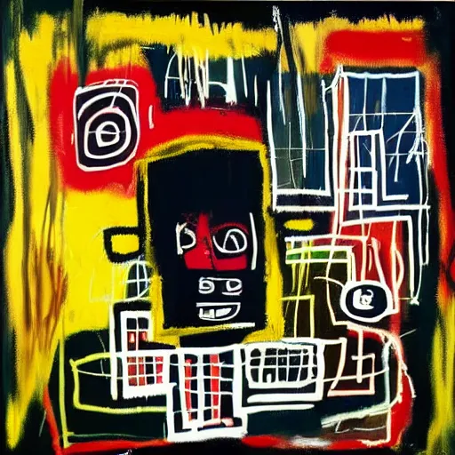 Image similar to a Painting by Jean Michel Basquiat about Instagram