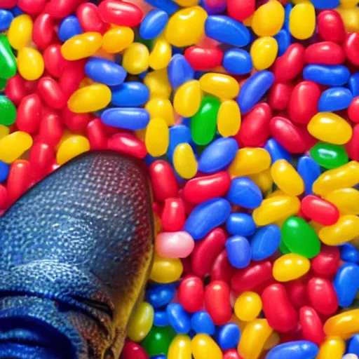 Image similar to A man swimming in a sea of jelly beans