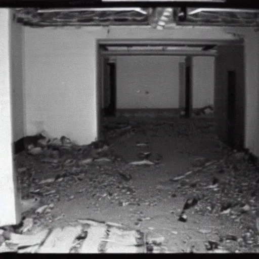 Prompt: 1 9 9 0 s security cam found footage of an abandoned soviet town with a humanoid monster, liminal space, backrooms, scp, film grain, rundown, eerie, dark lighting, 3 5 mm, realistic, photograph