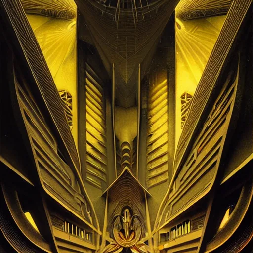 Image similar to extremely psychedelic beautiful brutalist architecture infected by night. intricate, elegant, highly detailed, extremely lifelike photorealistic digital painting, artstation. steichen, gaston bussiere, tom bagshaw, brutalist cyberpunk alphonse mucha. elegant minimalism. anatomically correct. sharp focus. black and gold. surreal lush cosmic hallucination