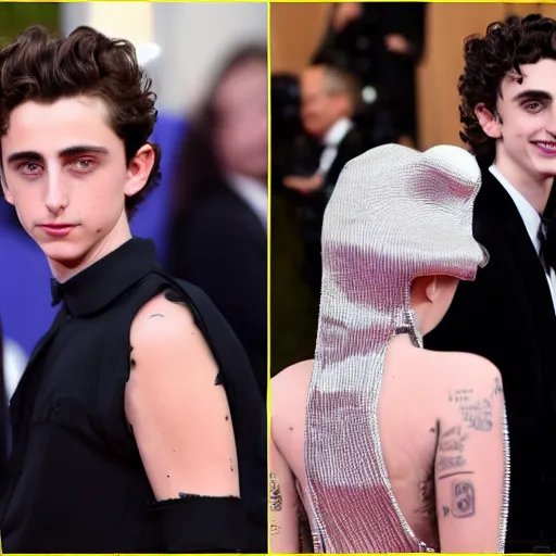 Image similar to timothee chalamet and lady gaga meet eachother, highly beautiful faces, highly detailed