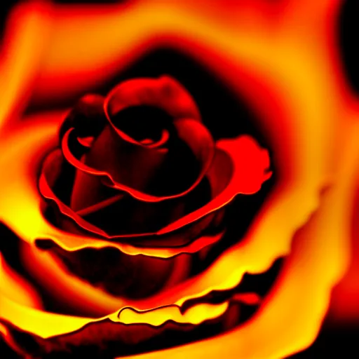 Image similar to award - winning macro of a beautiful black rose made of glowing molten magma