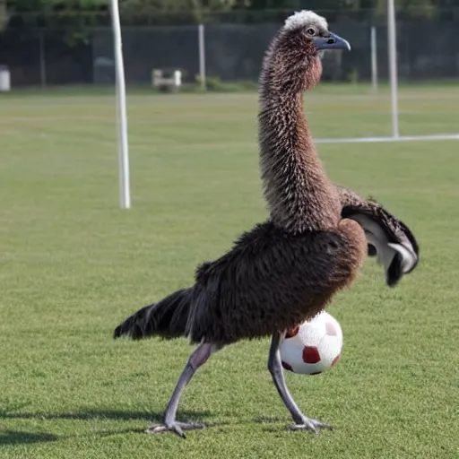 Prompt: emu playing football