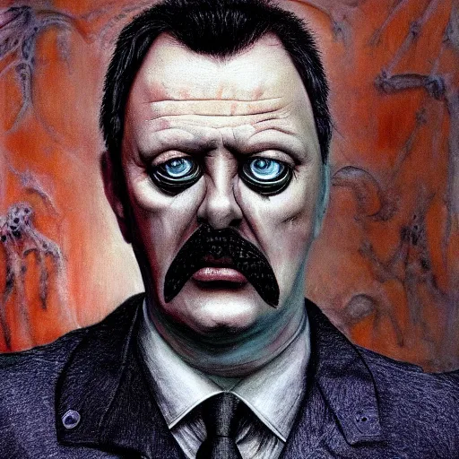 Prompt: Bodyhorror portrait by H.R.Giger of Igor Ivanovich Strelkov who became a degenerate horror Abomination, photo-realistic, color image, 2K, highly detailed