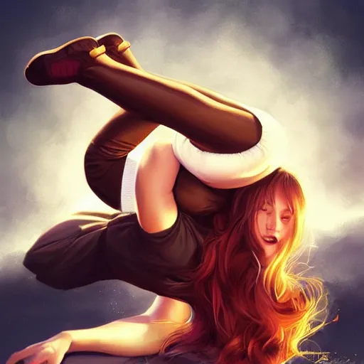 Prompt: person doing a backflip by artgerm, artgerm, Hildebrandt, WLOP, Charlie bowater