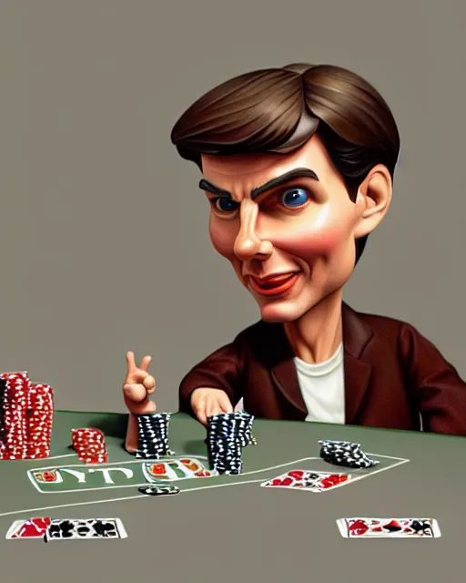 Image similar to closeup profile portrait of a low poly tin toy tom cruise in a gambling den, hyper realistic, artstation, illustration, nicoletta ceccoli, mark ryden, lostfish, max fleischer, digital paint, matte paint, vivid colors, dark, sinister, detailed and intricate environment