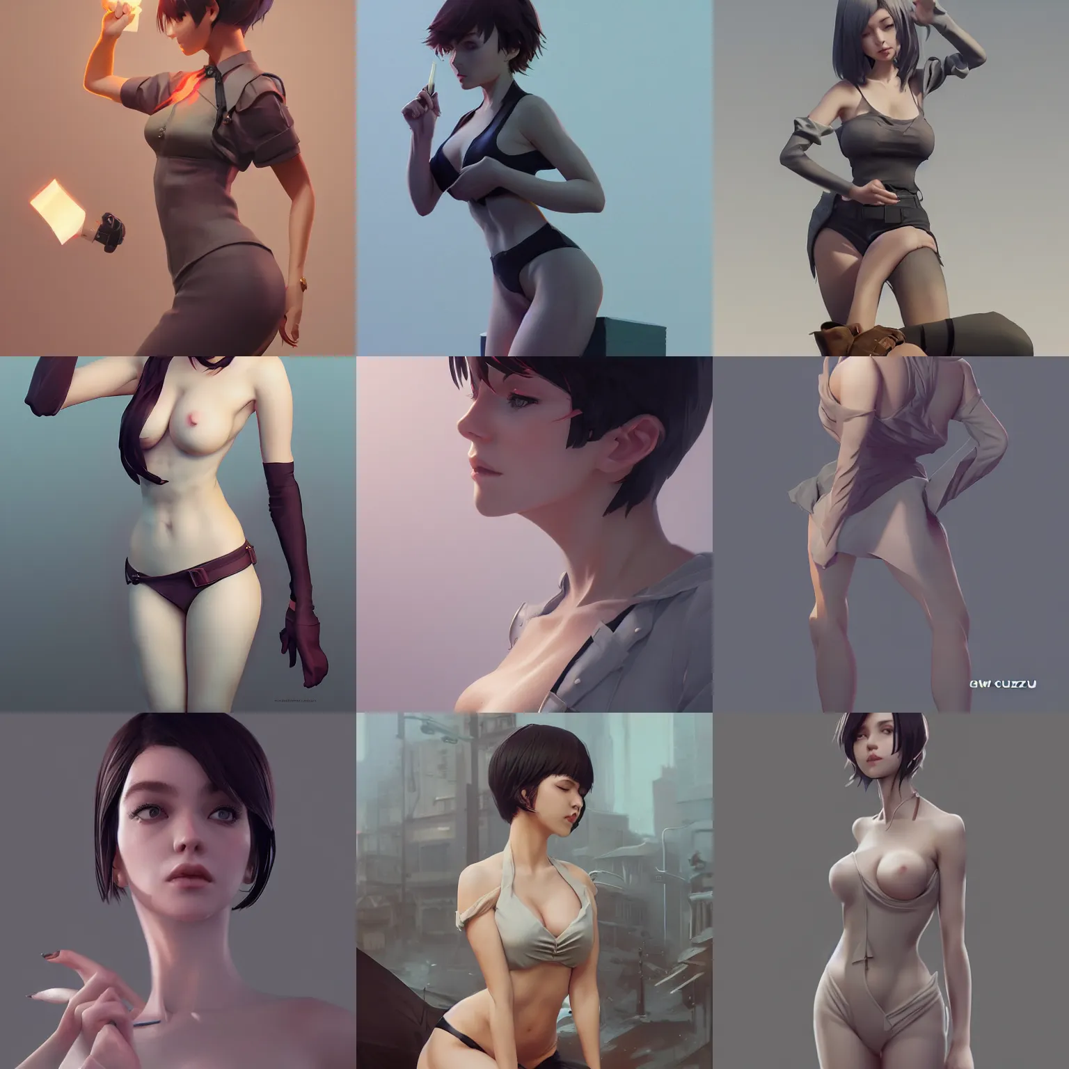 Prompt: Clothed,worksafe.at CGSociety by WLOP,ilya kuvshinov,krenz cushart,Greg Rutkowski,trending on artstation.Zbrush sculpt colored,Octane render in Maya,Houdini VFX.Pinup.Cinematic dramatic atmosphere,sharp focus,soft volumetric studio lighting.