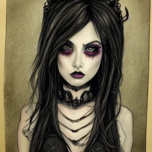 Image similar to insanely attractive and very well developed goth girl. highly detailed drawing.