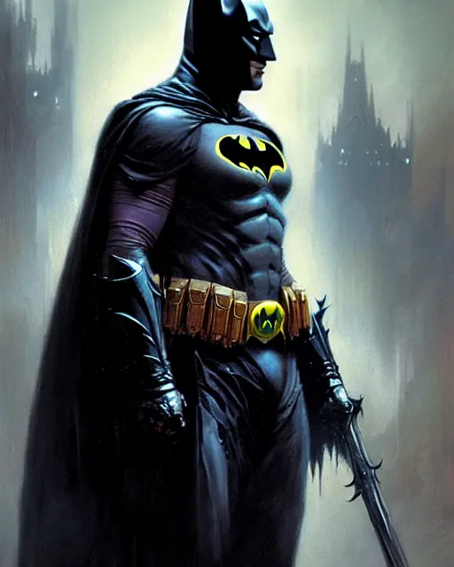 Image similar to grim batman, fantasy character portrait, ultra realistic, concept art, intricate details, highly detailed by greg rutkowski, gaston bussiere, craig mullins, simon bisley