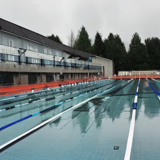 Image similar to rainy day at outdoor swimming pool in polish town