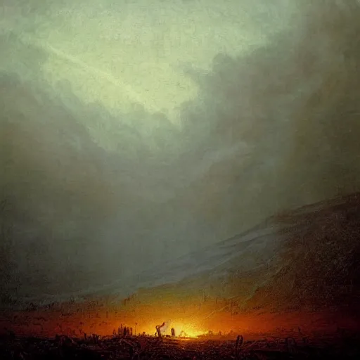 Image similar to a plague of locusts over burning forest and meadows on fire. desolate landscape. fields on fire. greg rutkowski gustave dore caspar david friedrich dystopian hyperdetailed landscape. millions of tiny locusts in the sky