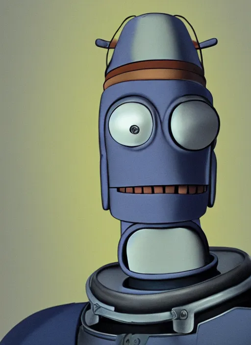 Prompt: photorealistic studio portrait of bender from futurama