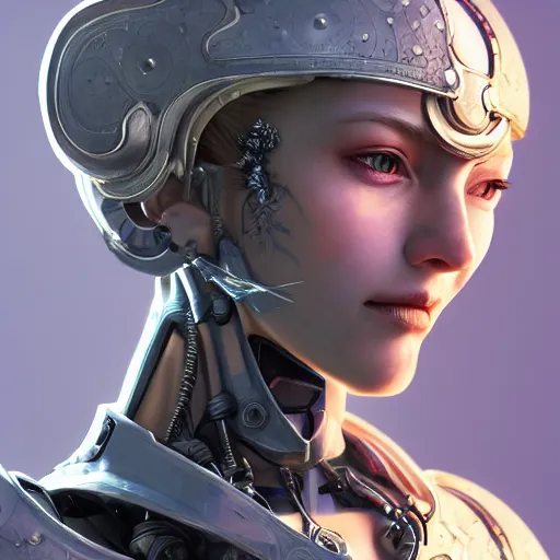 Image similar to studio portrait of lawful good colorful female holy mecha paladin absurdly beautiful, elegant, young sensual graceful woman, ultrafine hyperrealistic detailed face illustration by kim jung gi, irakli nadar, intricate linework, sharp focus, bright colors, matte, octopath traveler, final fantasy, unreal engine highly rendered, global illumination, radiant light, intricate environment