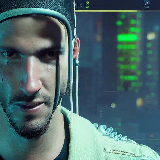 Image similar to John frusciante in Cyberpunk 2077 unreal engine 5 8k hyperdetailed photorealism