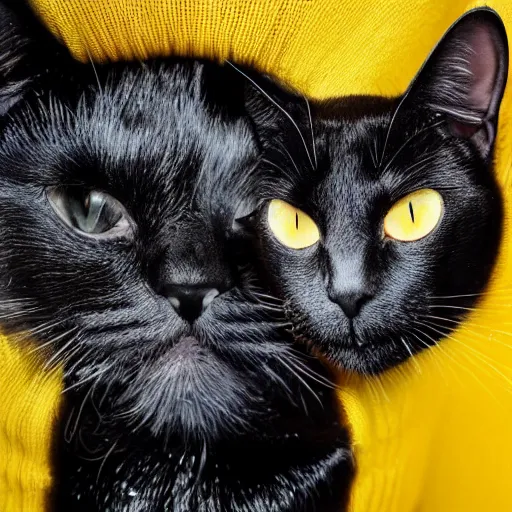 Prompt: a black cat with yellow eyes wearing a suit of armor