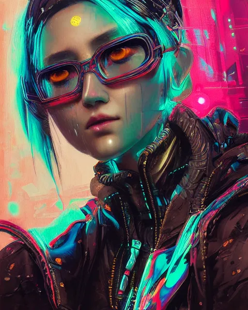 Image similar to detailed portrait Neon Operator Girl, cyberpunk futuristic neon, reflective puffy coat, decorated with traditional Japanese ornaments by Ismail inceoglu dragan bibin hans thoma greg rutkowski Alexandros Pyromallis Nekro Rene Maritte Illustrated, Perfect face, fine details, realistic shaded, fine-face, pretty face