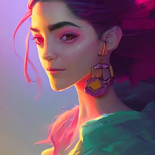 Prompt: portrait of a beautiful girl, maya ali mage, gloomhaven, dynamic lighting, gaudy colors, octane render aesthetic, matte painting concept art, official fanart behance hd artstation by jesper ejsing, by rhads and makoto shinkai and lois van baarle and ilya kuvshinov and rossdraws