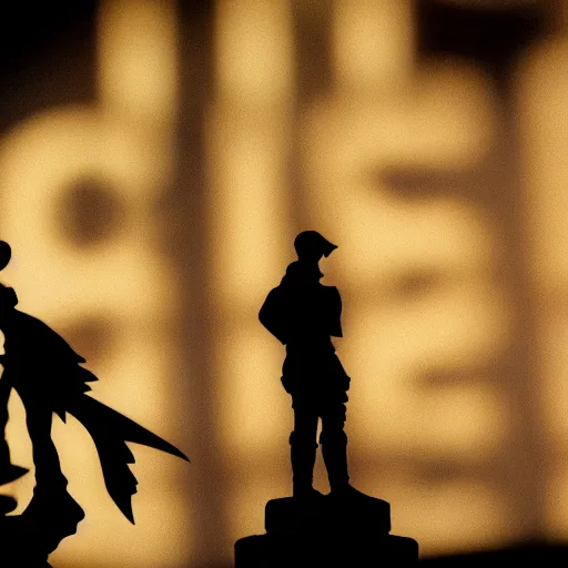 Image similar to a 2 8 mm macro photo of league of legends in silhouette in the 1 9 7 0 s, bokeh, canon 5 0 mm, cinematic lighting, dramatic, film, photography, golden hour, depth of field, award - winning, 3 5 mm film grain, low angle