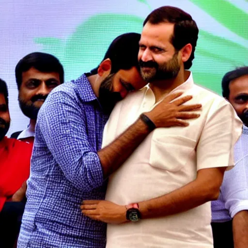 Prompt: nerendra modi hugging Rahul Gandhi