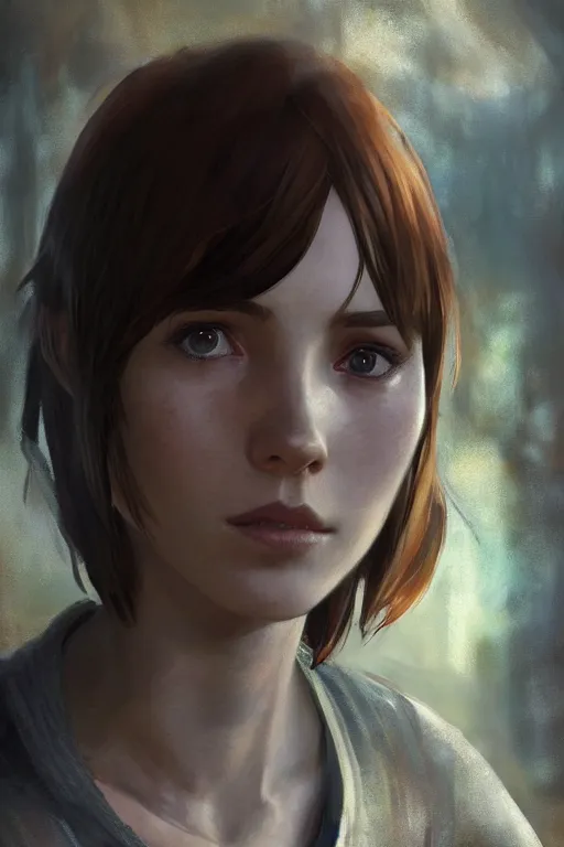 Image similar to detailed concept art portrait of max caulfield from life is strange, on a depth of field background, artstation, award - winning realistic sci - fi concept art by jim burns and greg rutkowski, beksinski, a realism masterpiece, expressive color palette, james gilleard, bruegel, alphonse mucha, and yoshitaka amano